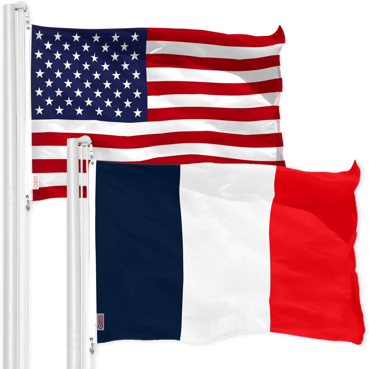G128 Combo Pack: USA American Flag & Navy Blue NEW France French Flag | 3x5 feet | Printed 150D Indoor/Outdoor, Vibrant Colors, Brass Grommets, Quality Polyester